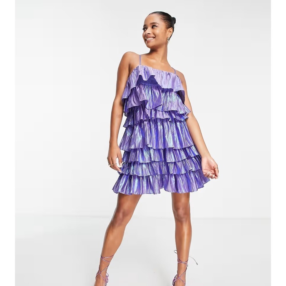 Collective The Label Exclusive Tiered Metallic Mini Dress Pewter Purple Size 10